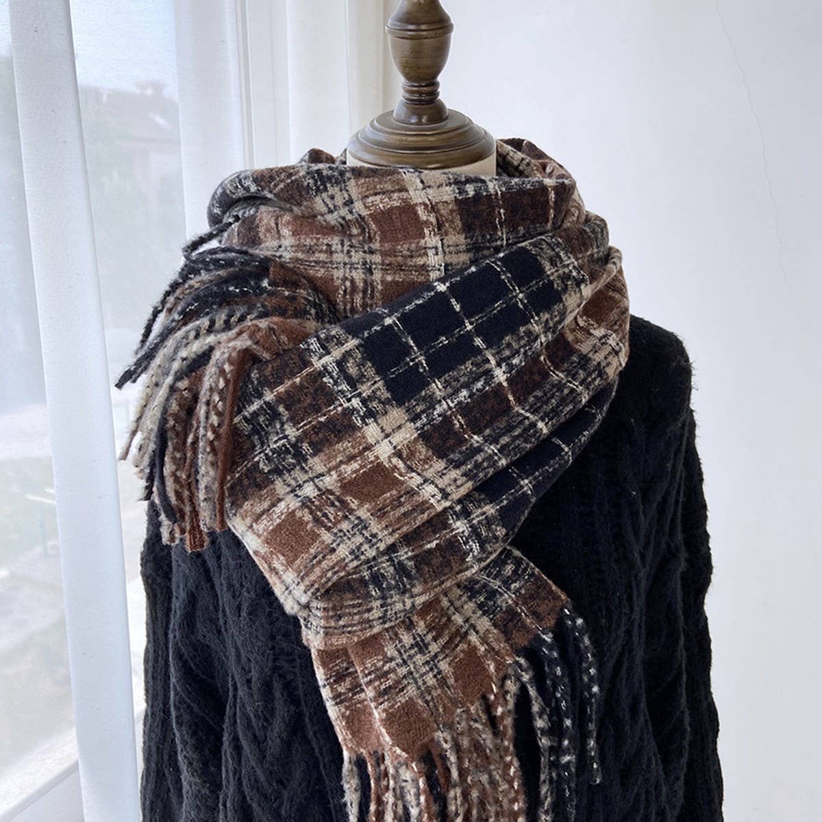 Plaid Tassel Scarf - Wrap for Students & Couples_CWASC1461