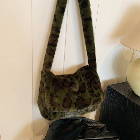 Leopard Faux Fur Tote Bag Women Shoulder Bag_CUAB00550