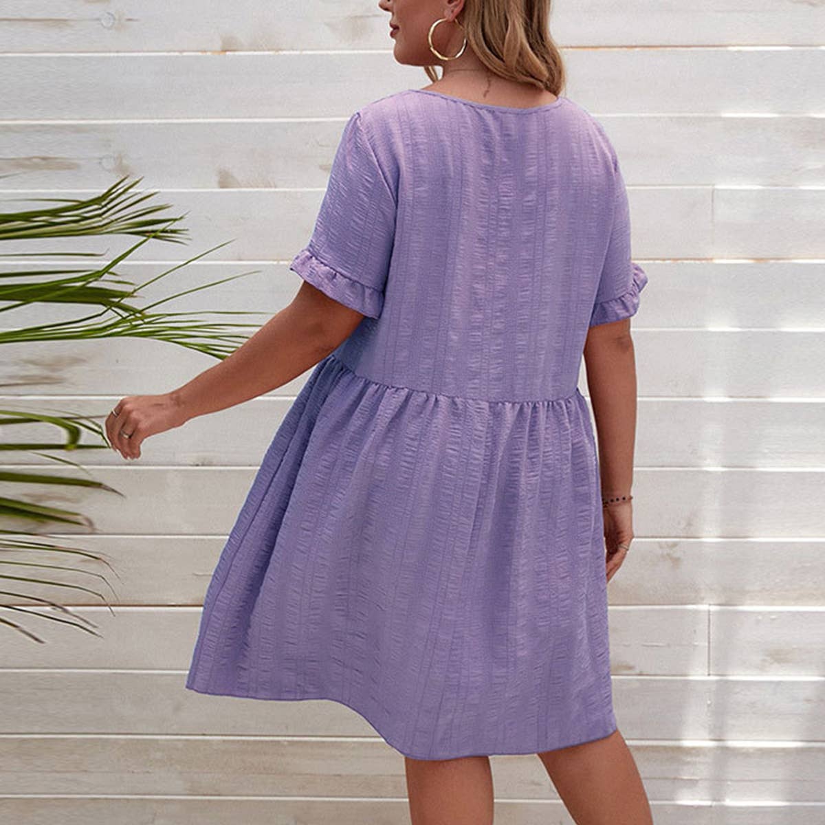 LARGE SQUARE NECK TEXTURED DRESS_CWDSD3324