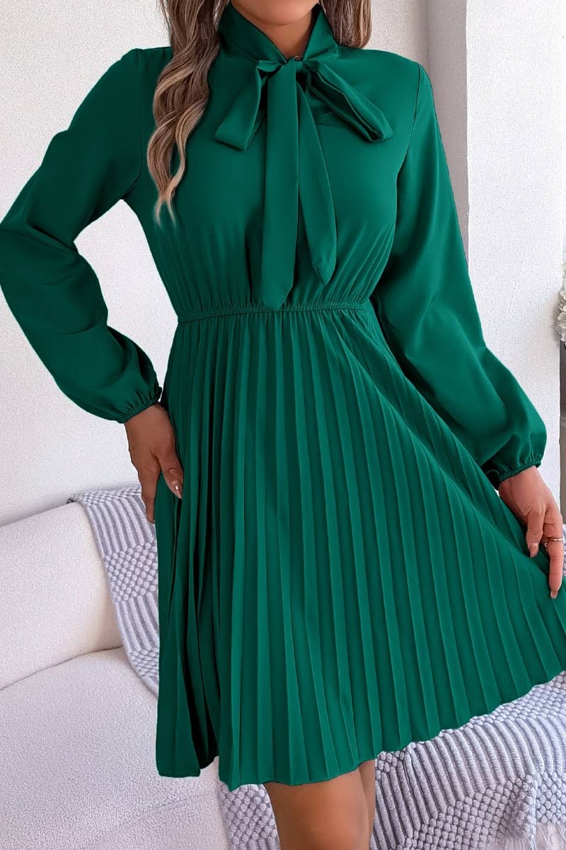 CWDSD4660_SUMMER WAIST LONG SLEEVE PLEATED DRESS SHORT