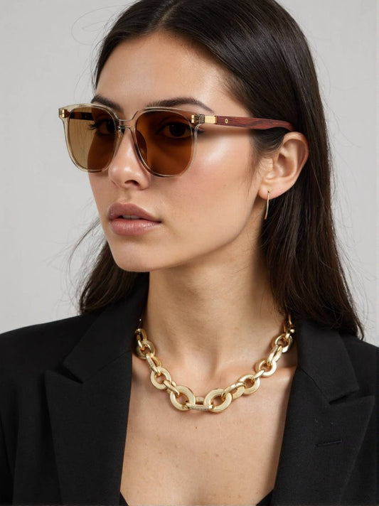 Wood Grain Square Sunglasses for Street Style_CWASG1153