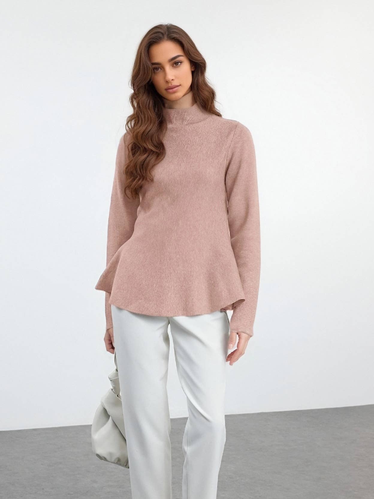 Fashion solid color high neck sweater