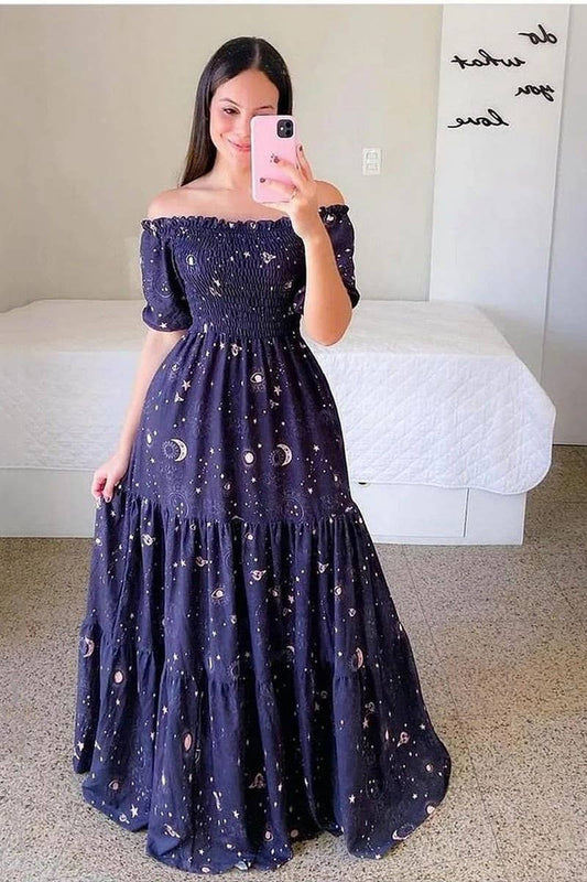 CWDMD5871_OFF SHOULDER FLORAL PRINT MAXI FAIRY DRESS