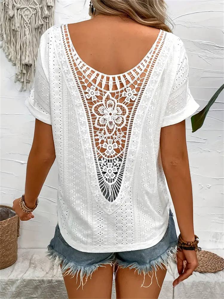 Knit cutout sleeve short sleeve