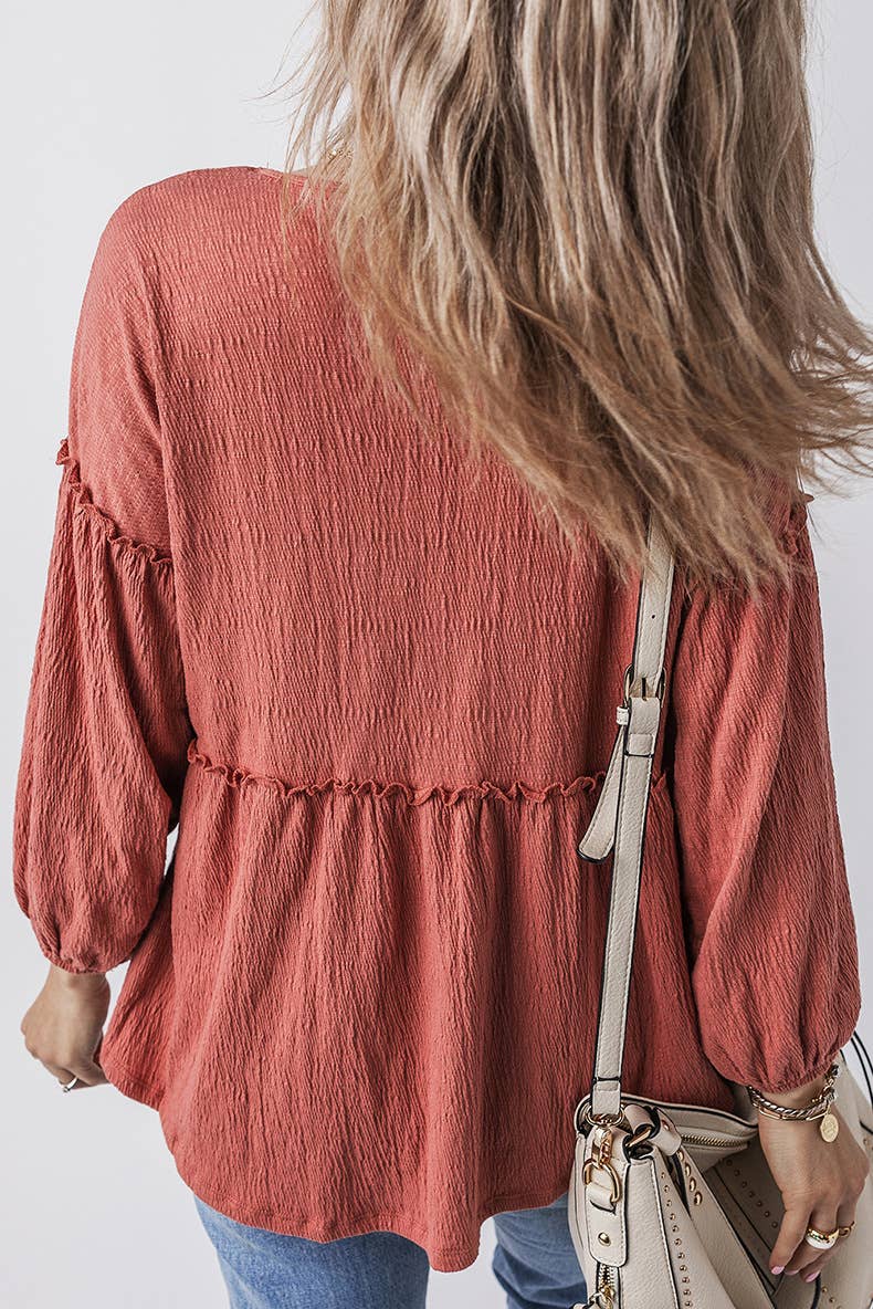 SIMPLE ALL-IN-ONE PULLOVER V-NECK RUFFLED CHIFFON