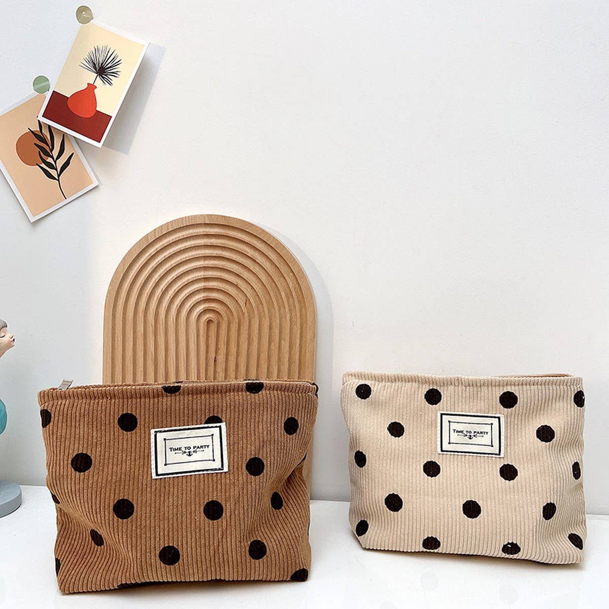 CORDUROY RETRO POLKA DOT MAKEUP BAG STORAGE BAG_CWAB1220