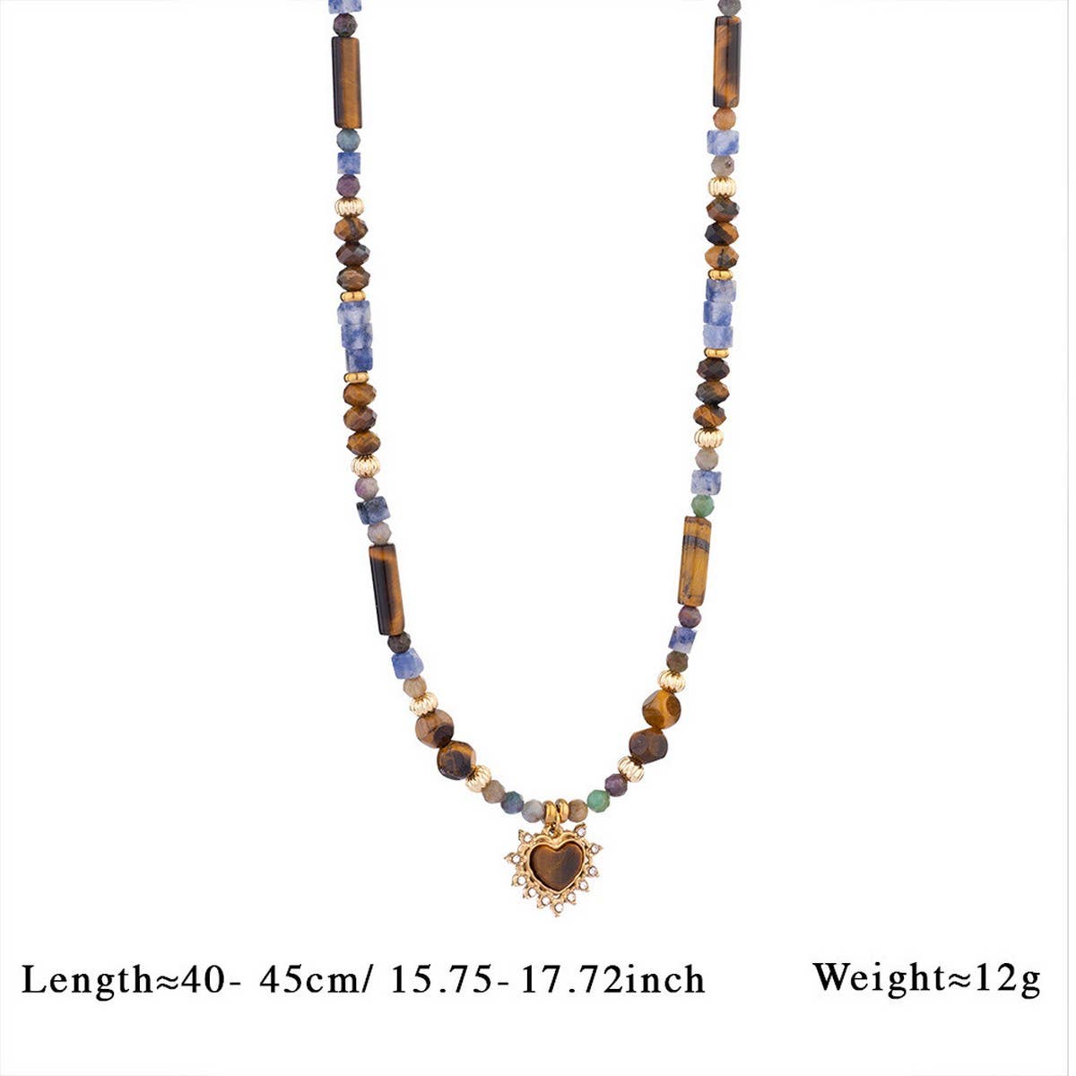 Tiger Eye Heart Pendant Beaded Necklace