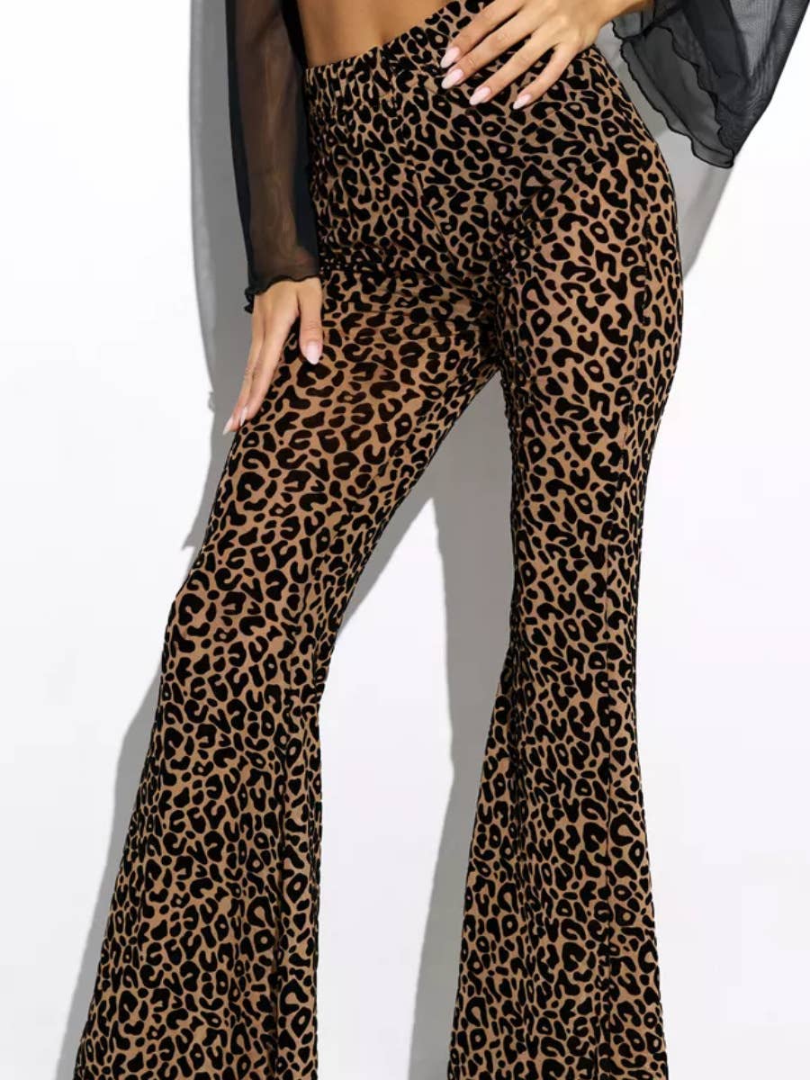 High-waisted flocking slightly flared trousers