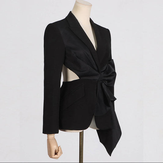 Sexy V-Neck Waist-Tie Blazer with Bow Design