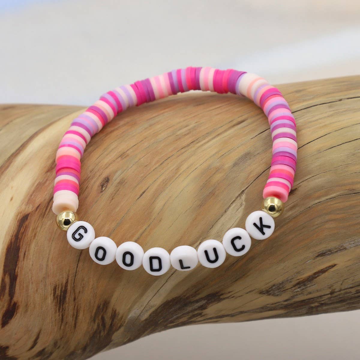 COLORFUL POLYMER CLAY LETTER BEADED BRACELET