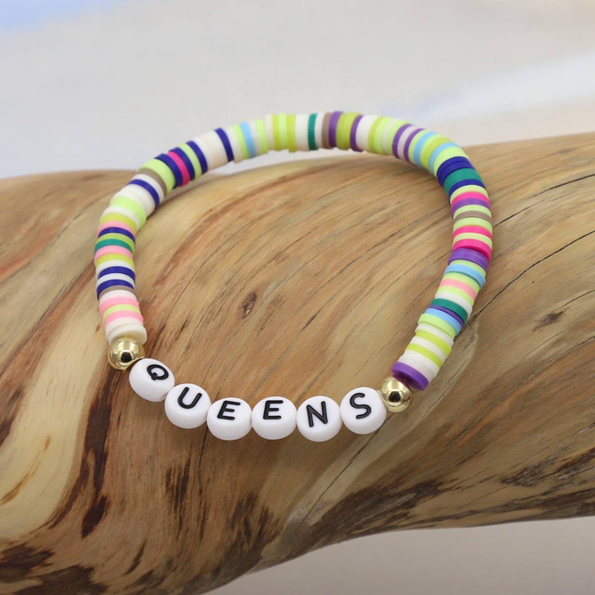 COLORFUL POLYMER CLAY LETTER BEADED BRACELET