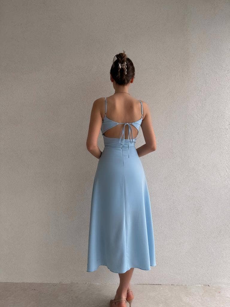 TRENDSET WAIST HIGH SPLIT HALTER DRESS