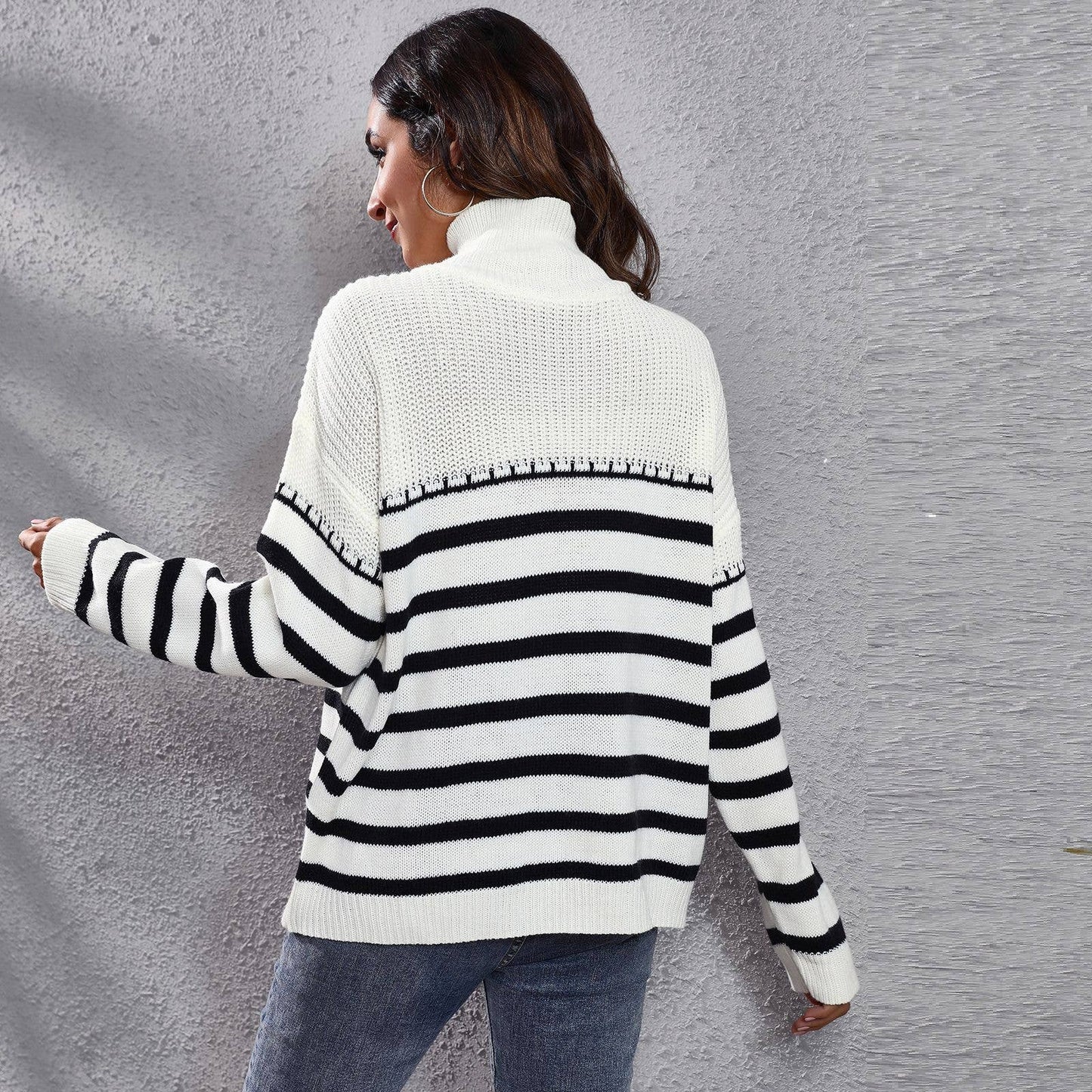 Striped patchwork turtleneck sweater