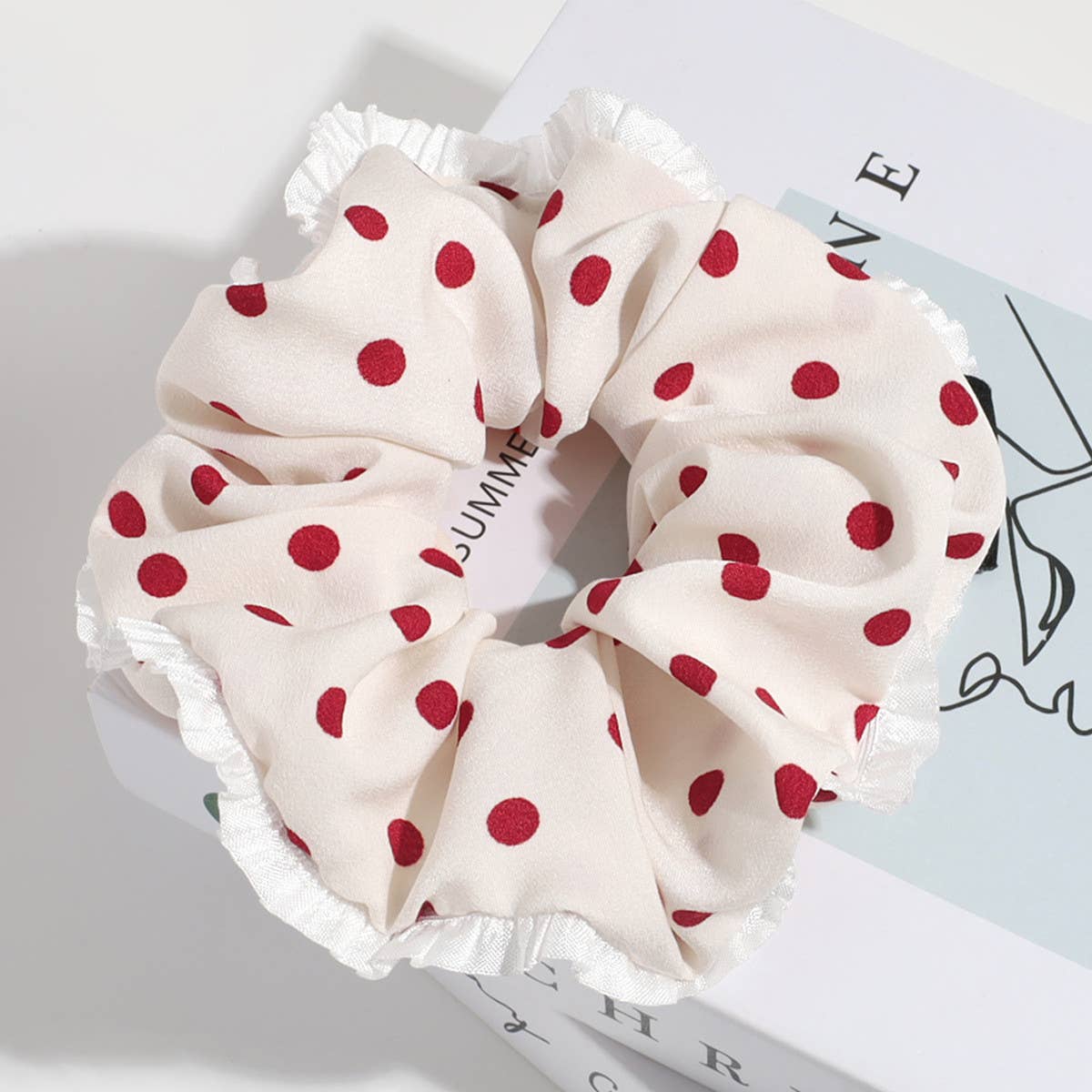 PLAID POLKA DOT FLOWER LACE HAIR TIE_CWAHA2260