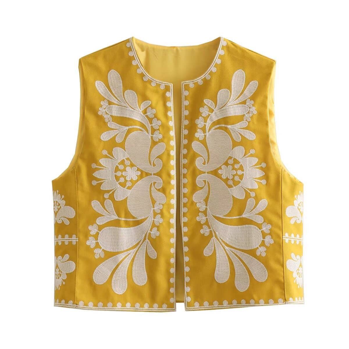 Sleeveless ethnic-style embroidered vest