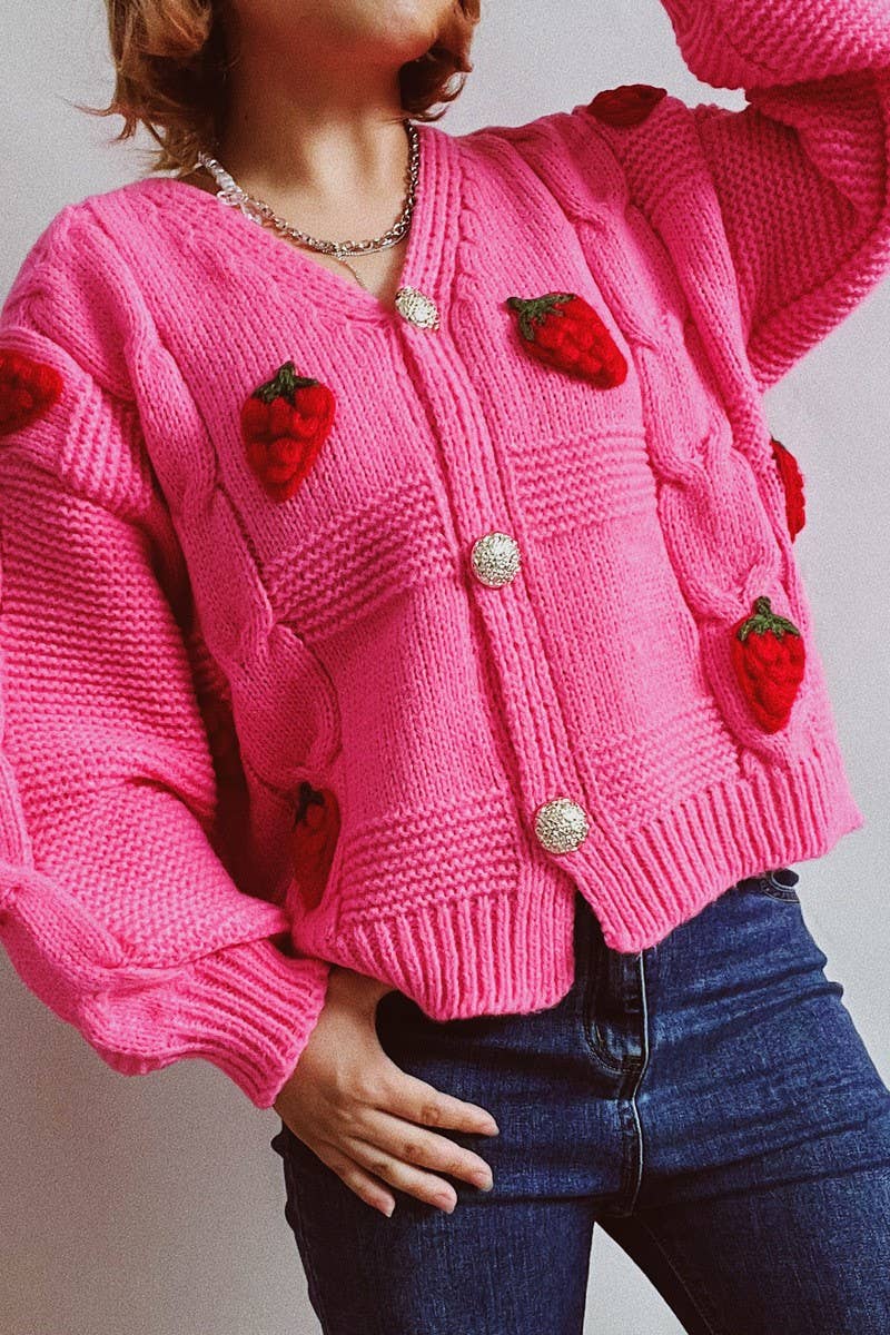 Strawberry embroidery single breasted cardigan