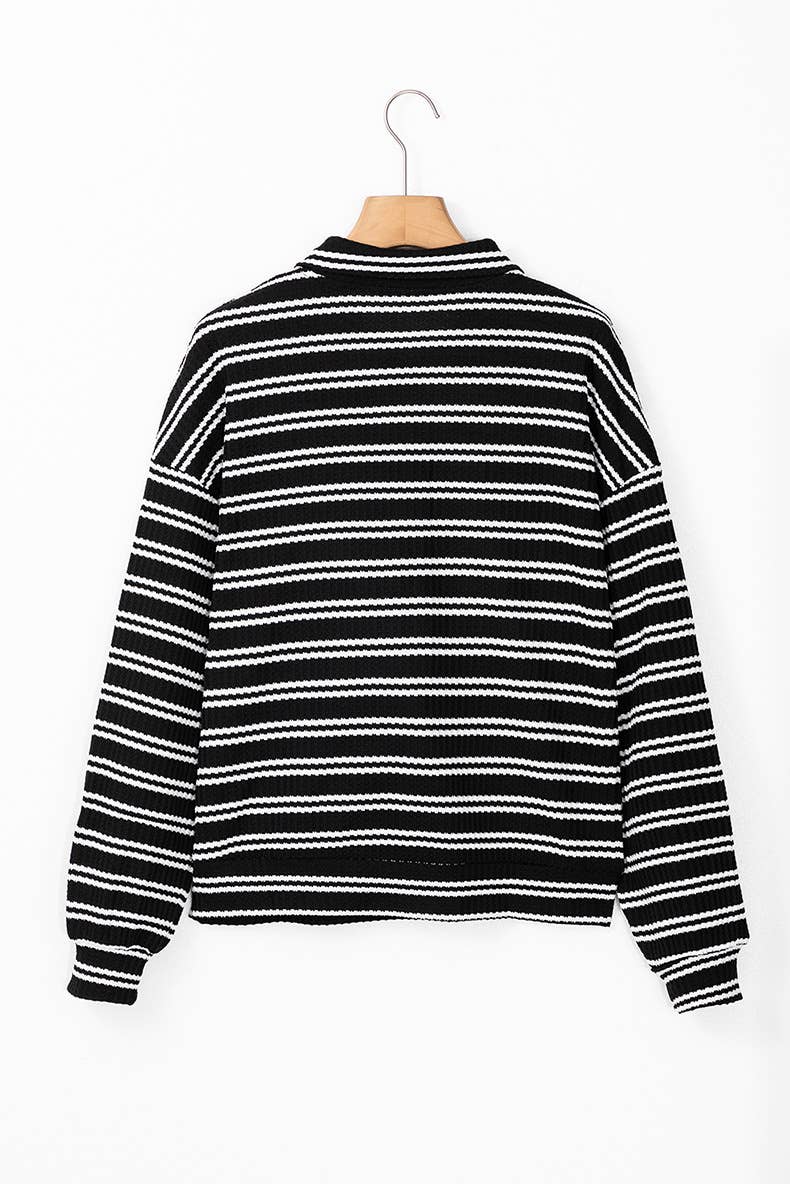 ZIPPER COLLAR LONG SLEEVE PRINT TEXTURE HOODIE