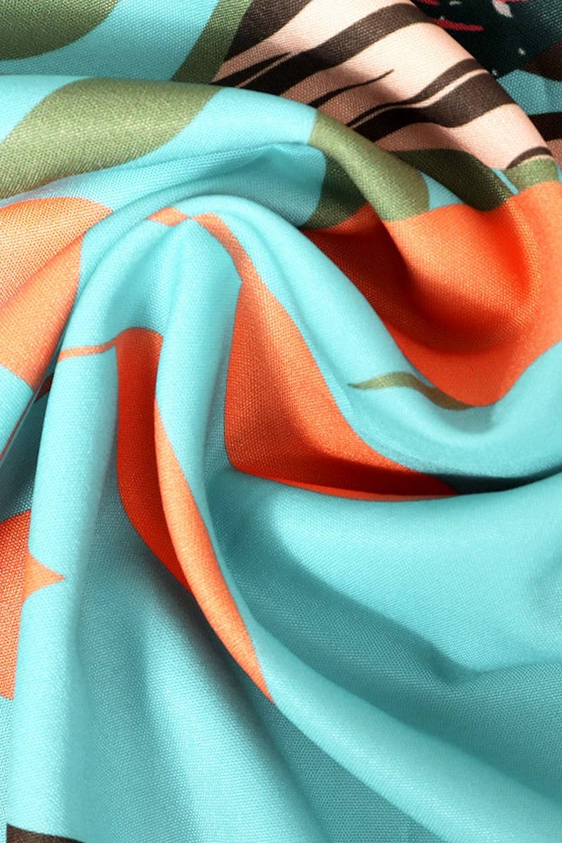 CWDSD4019_V-NECK FLORAL PRINT DRAWSTRING DRESS