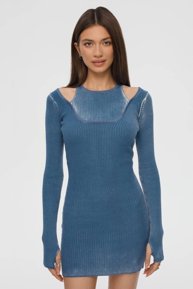 CWDSD6267_HOLLOW-OUT LONG-SLEEVED HIP WRAP DRESS SHORT