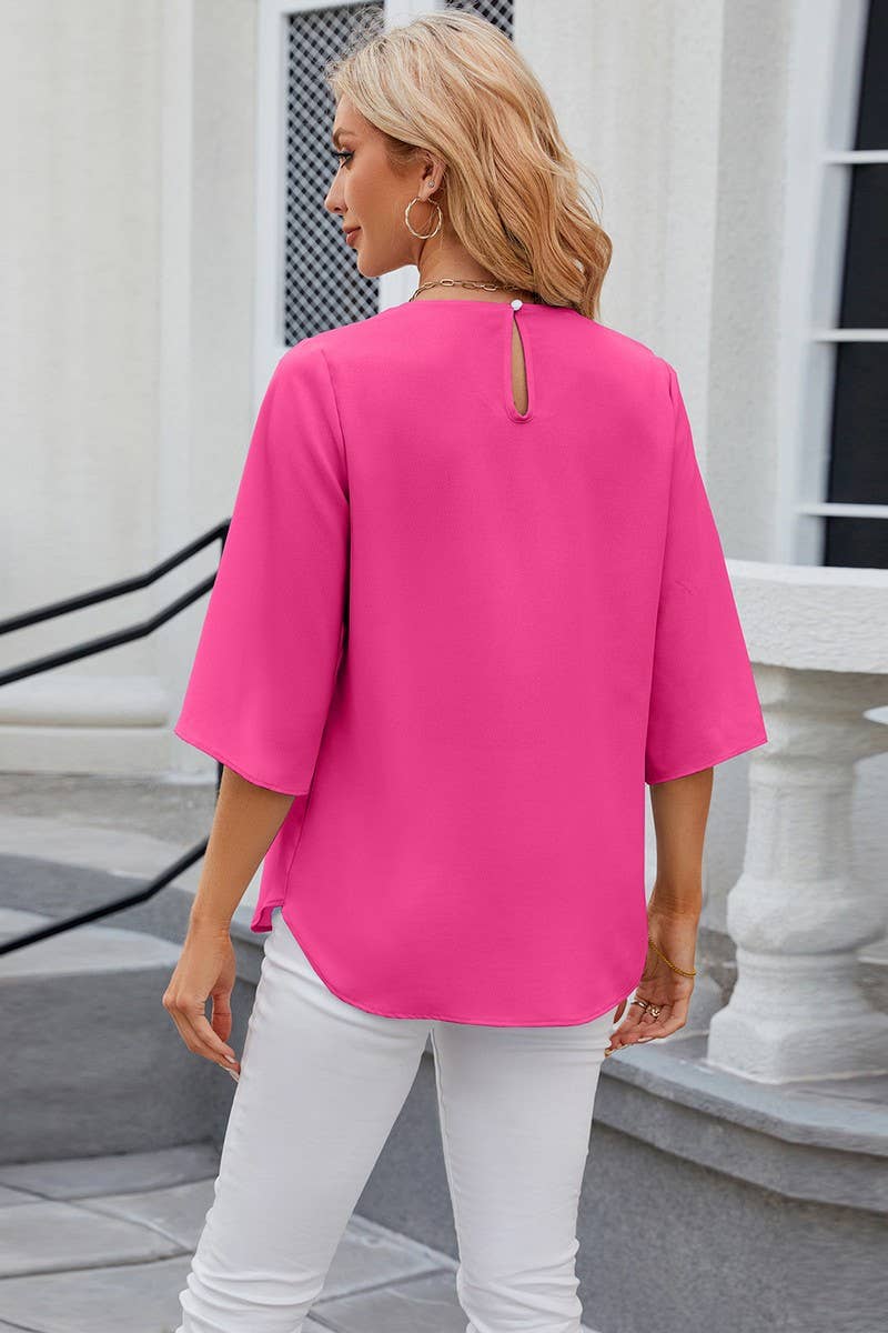 Cwtts0764_Round Neck Short Sleeved Top