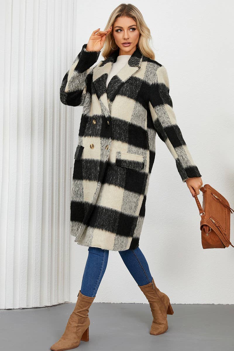 CWOCO0939_PLAID DOUBLE-SIDED SUIT COLLAR WOOLEN LONG COAT