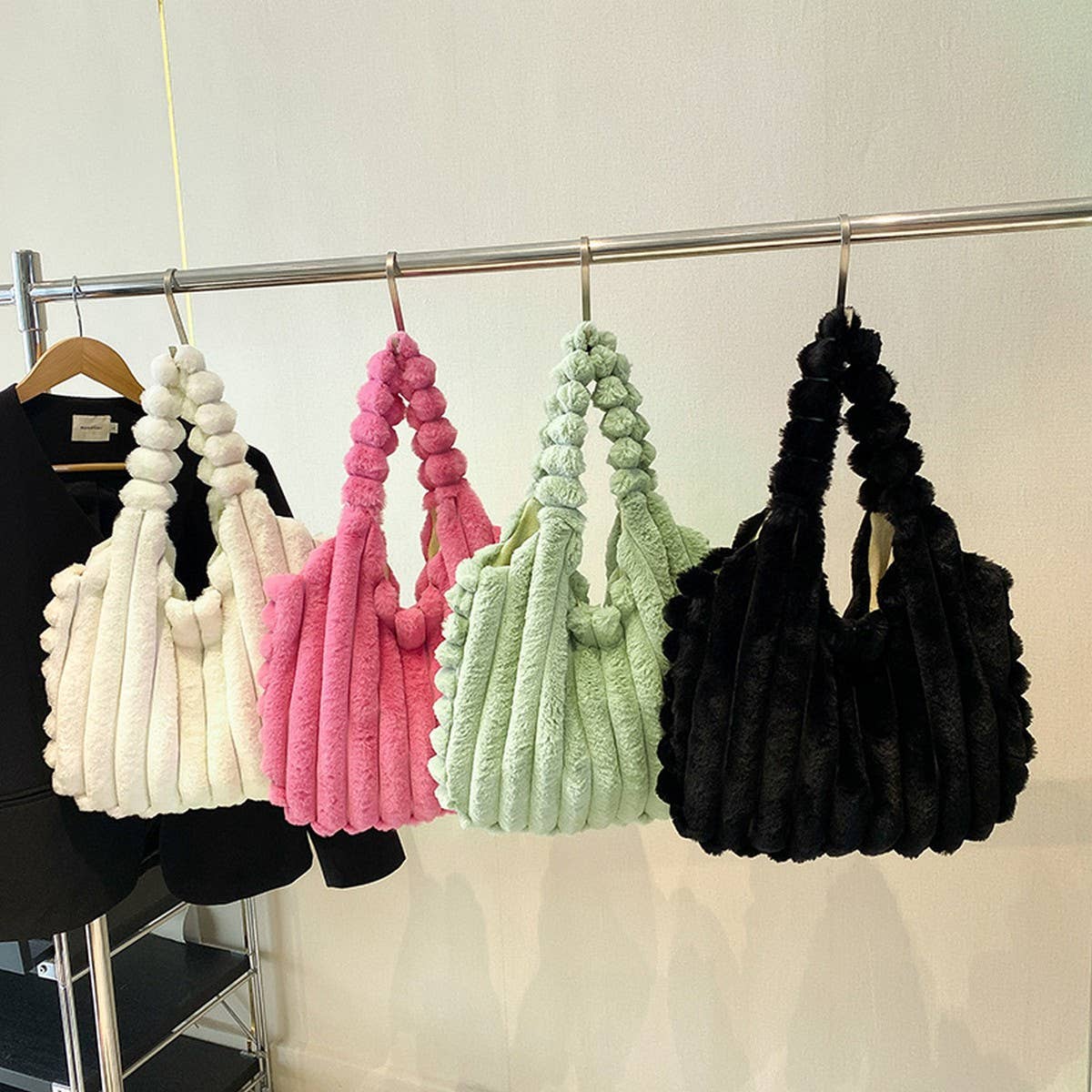 WINTER FASHION VERTICAL STRIPED SHOULDER PLUSH BAG_CWAB3957