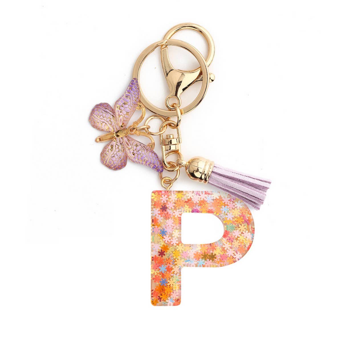 Pink Snowflake Letter Butterfly Keychain_CWMM6865