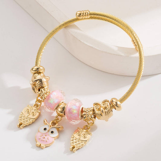 Adjustable Owl & Butterfly Charm Couple Bracelet_CWMM8482