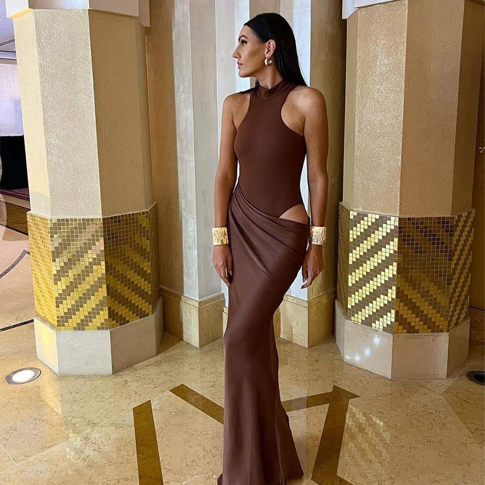 Slim-fitting patchwork slim-fitting cutout dress