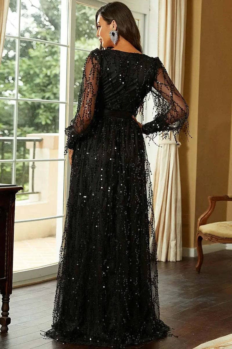CWDMD5427_ELEGANT SEQUIN DEEP-V HALTER FORMAL MAXI DRESS