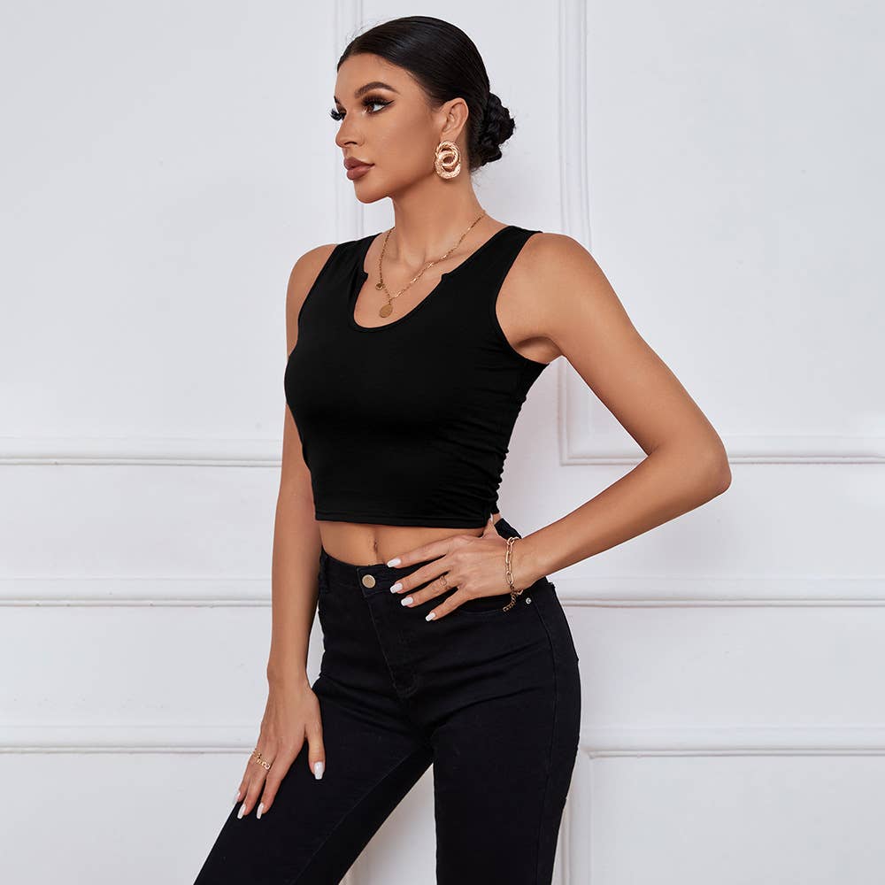 V-neck, slim, short knitted sleeveless vest