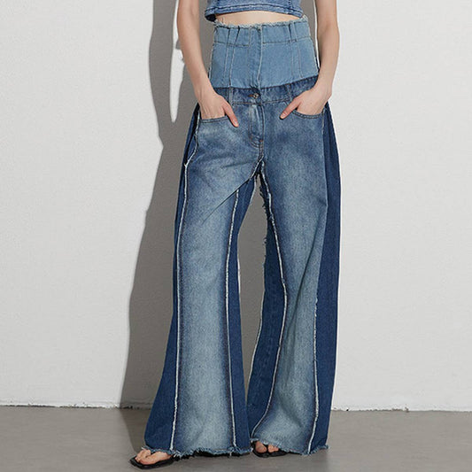WOMENS HIGH WAISTED WIDE LEG LOOSE FITTING JEANS
