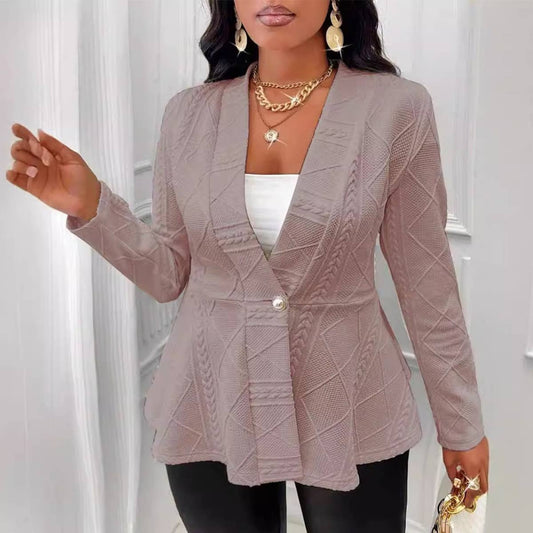 JACQUARD TEXTURED SINGLE BUTTON LONG SLEEVE SUIT