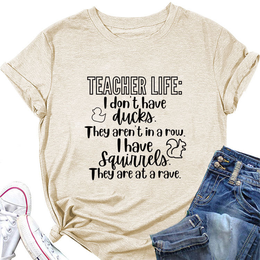 Casual Teacher Tee ??Round Neck Graphic Shirt_CWTTSL0479