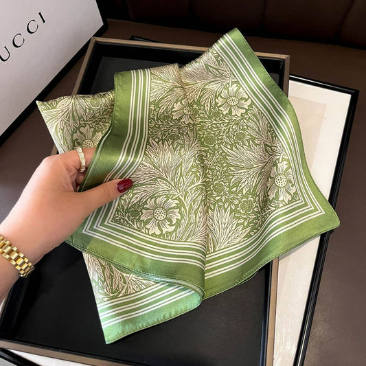 Green Floral Square Neck Scarf for Women