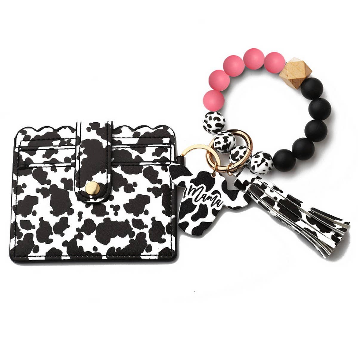 Men¡¯s Cow Print Wallet,Keychain with Silicone Beads_CWAB4994