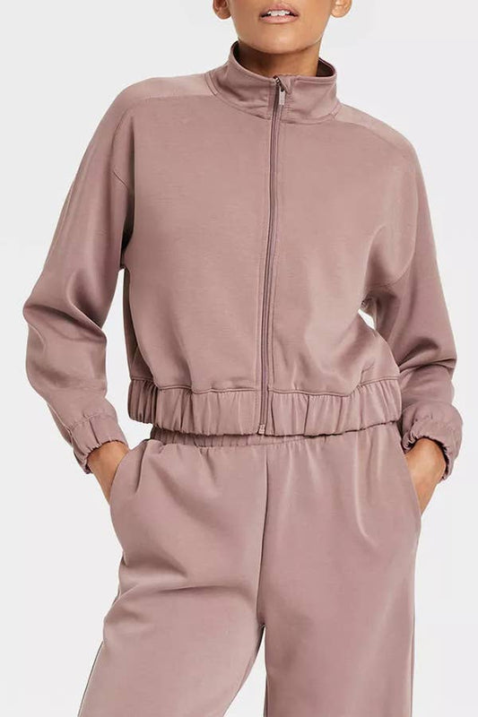 STYLISH CASUAL SOLID COLOR JACKET AND PANTS SUIT