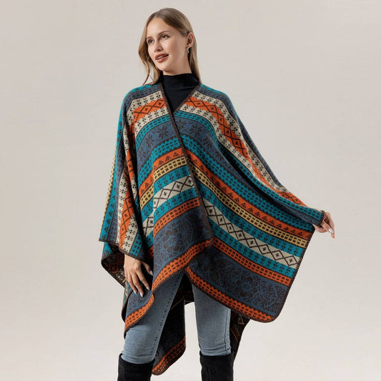 LINE PATTERN SCARF THICKENED KNITTED CAPE SHAWL