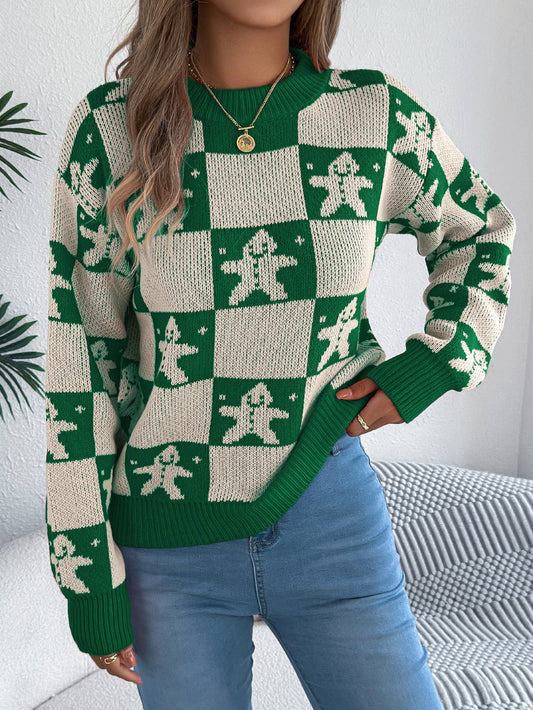 Snowman checkered lantern long-sleeved sweater