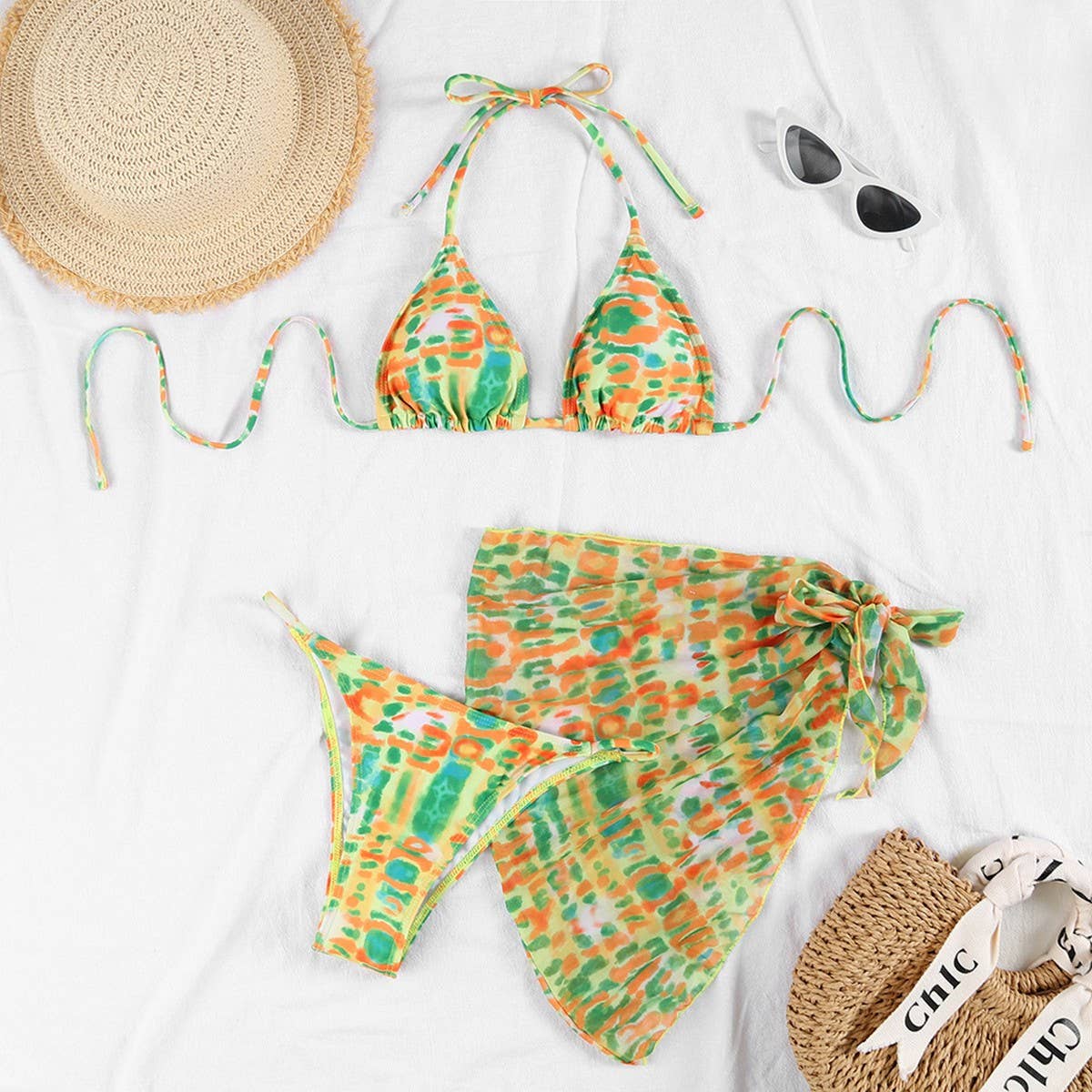 PRINTED PUSH-UP SEXY BIKINI THREE-PIECE SWIMSUIT_CWMW0727