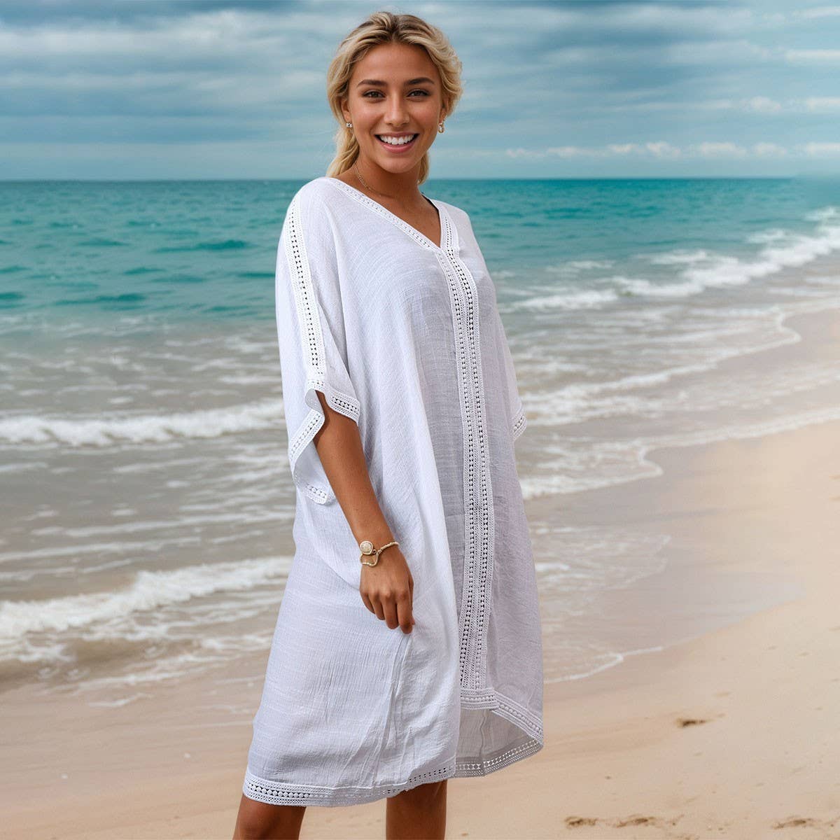 Loose Fit Bamboo Cotton Beach Cover-Up, Plus Size