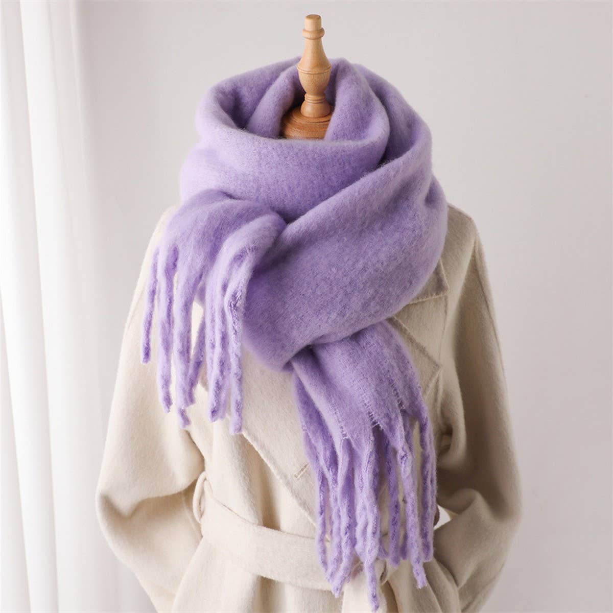 Mohair Tassel Scarf for Winter, Unisex Long Shawl