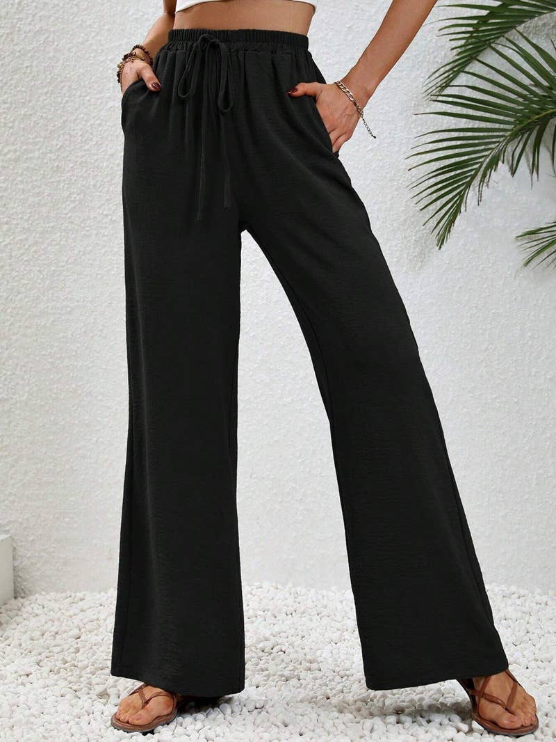 Loose solid color floor-length wide-leg pants