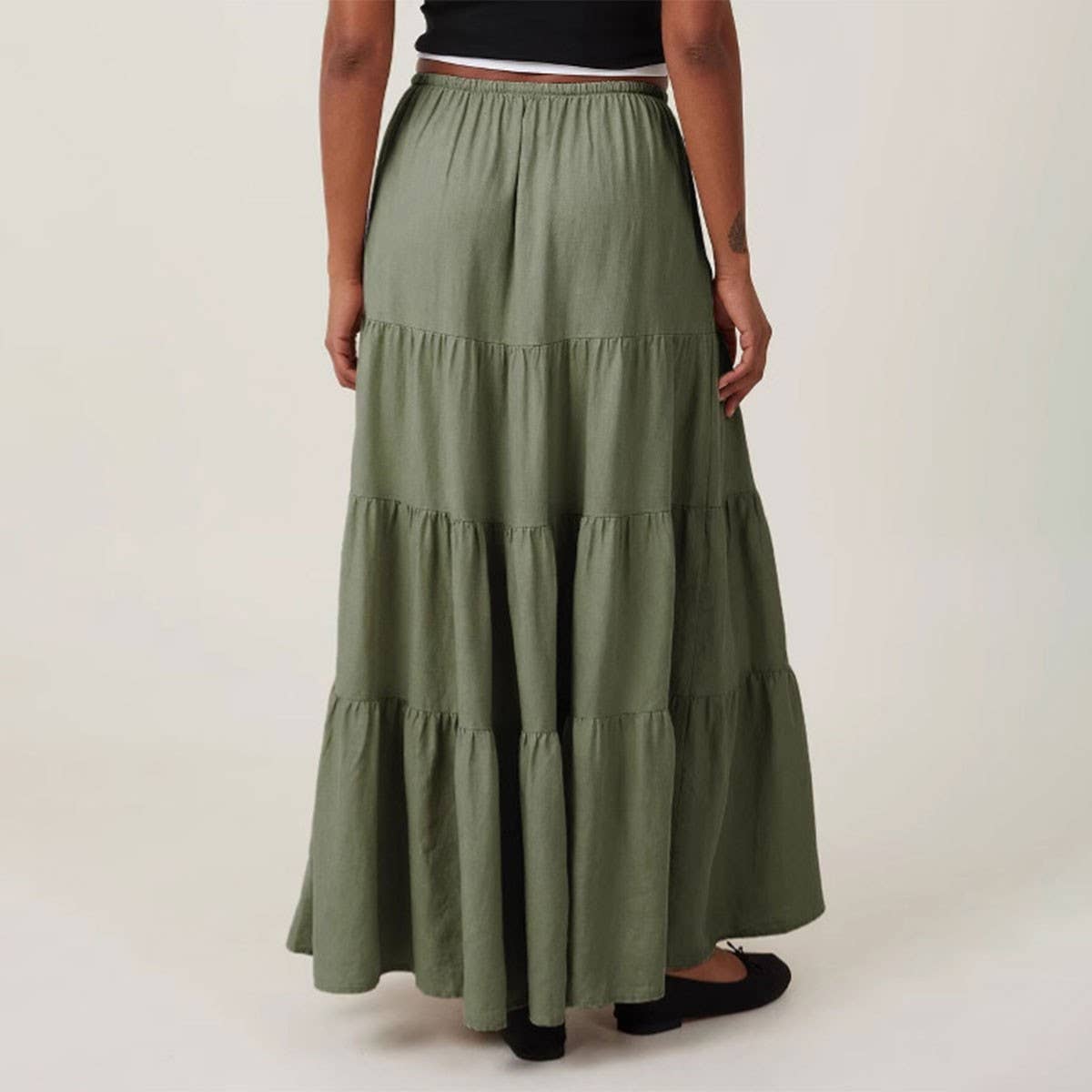 COTTON SKIRT HIGH WAIST ELASTIC TIE LONG SKIRT_CWAB4806