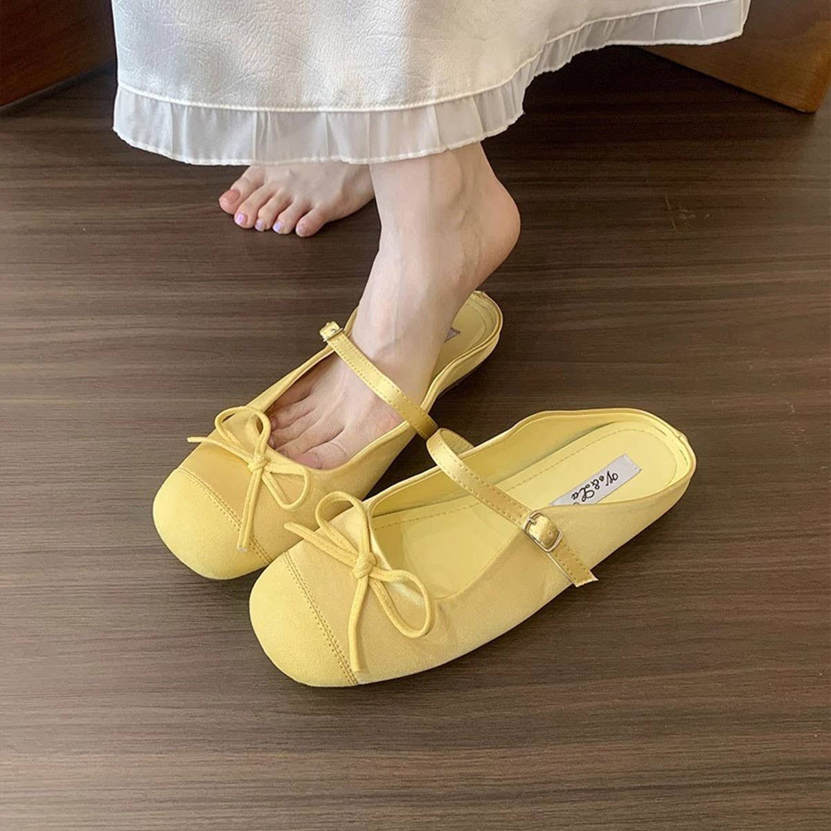 Red Ballet Mary Jane Mules with Bow for Women_CWSHF0089