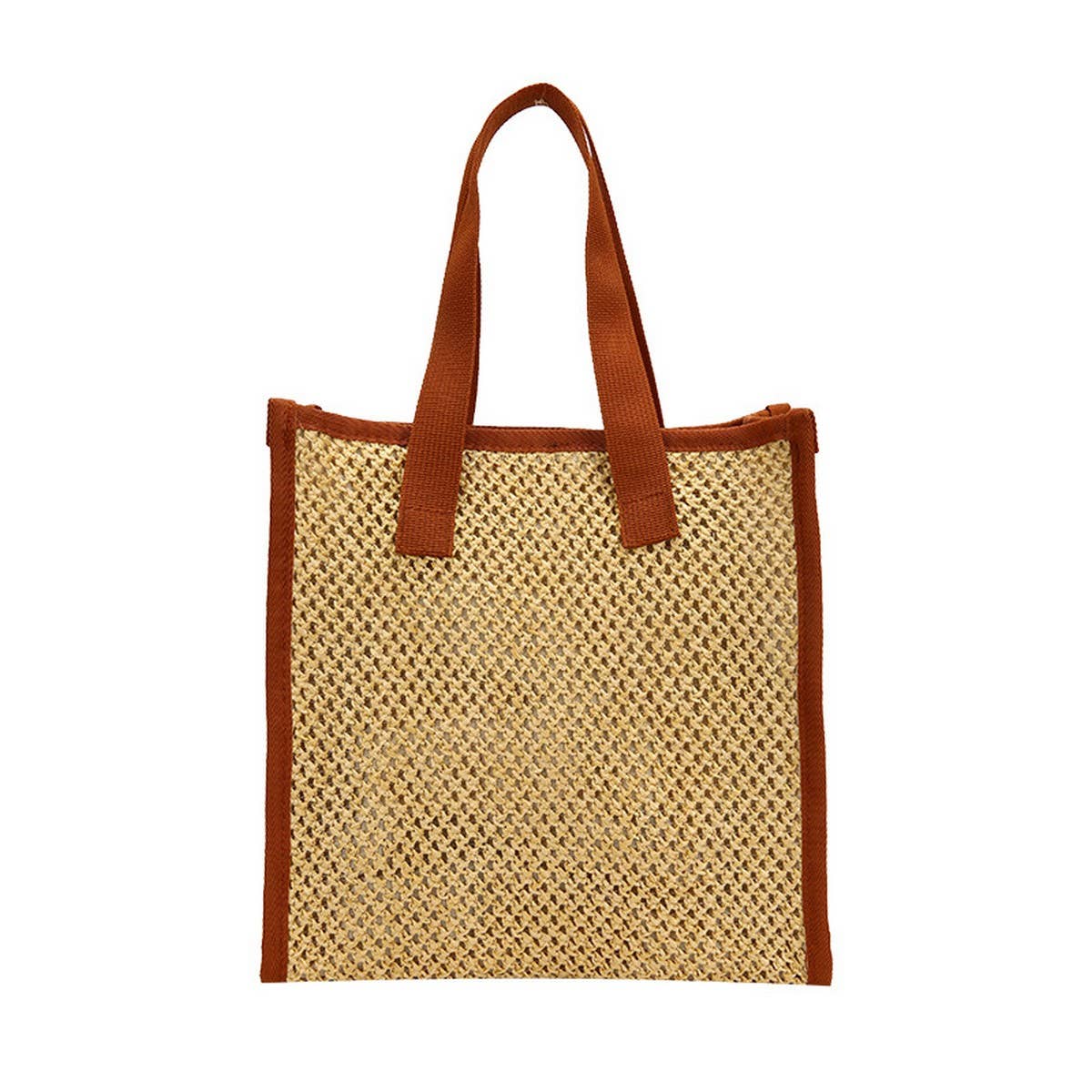 NEW STRAW SIMPLE HAND-HELD BROWN COSMETIC BAG_CWAB4453