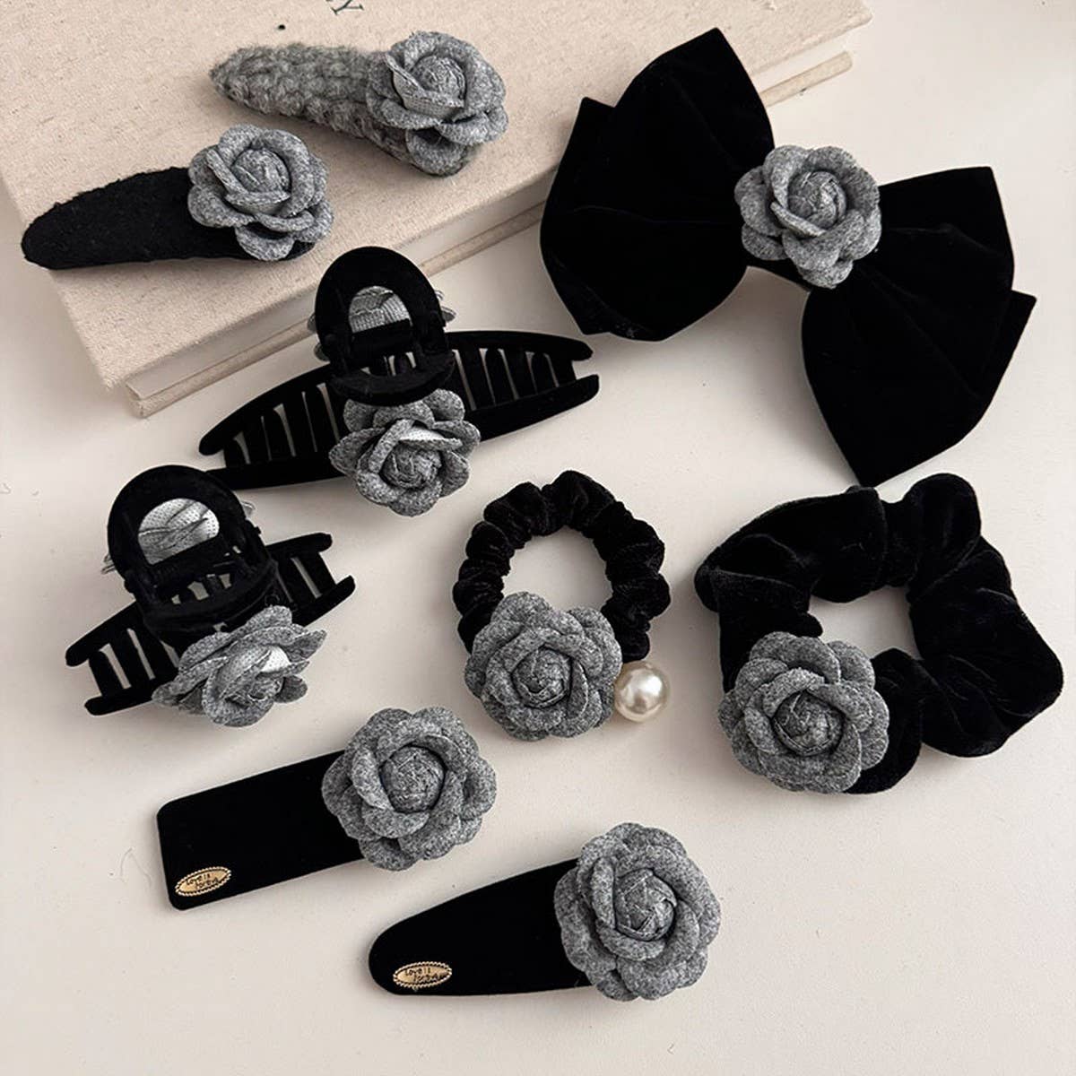 COOL GRAY CAMELLIA HAIRPIN HEADBAND