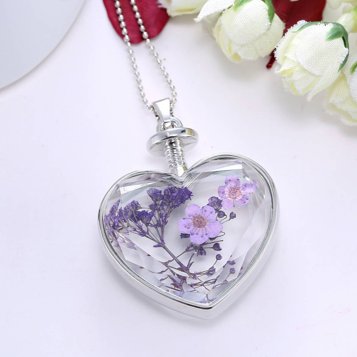 HEART CRYSTAL PLANT DRIED FLOWER NECKLACE
