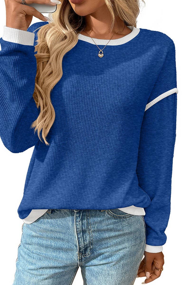 CWOSWL07154_COLORBLOCK KNIT-LOOK CREWNECK LOOSE TOP