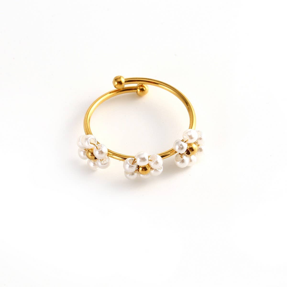 Triple Flower Open Ring in Natural Stone Steel